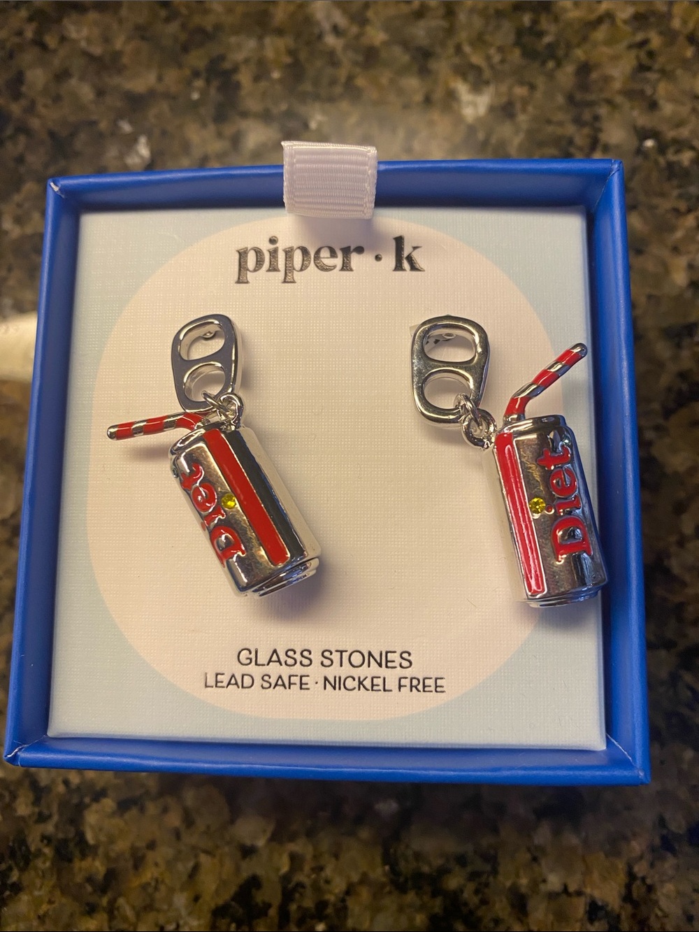 NIB! Piper K Diet Coke Soda Can Stud Dangle Drop Viral Earrings